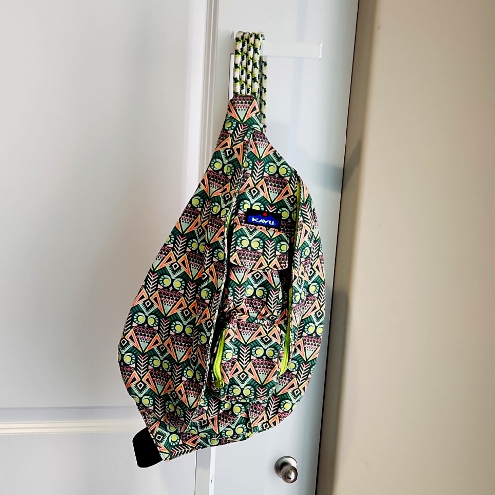 KAVU SLING BAG, rare neon aztec owls, pinks & greens